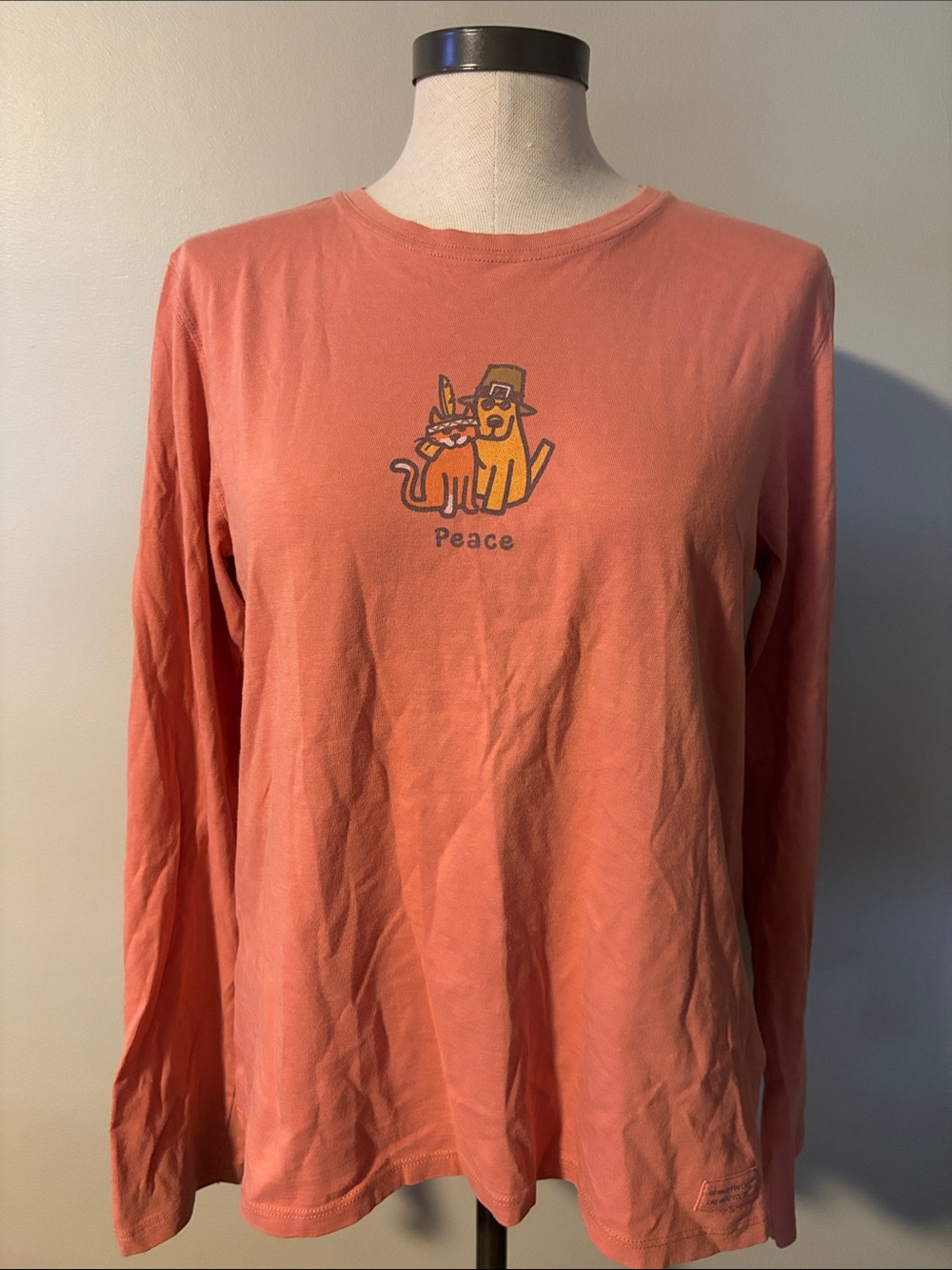 Life Is Good Coral Cat Peace Long-Sleeve Tee